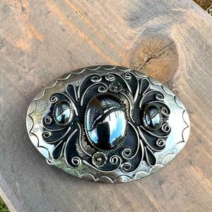 Vintage Hematite Silver Belt Buckle